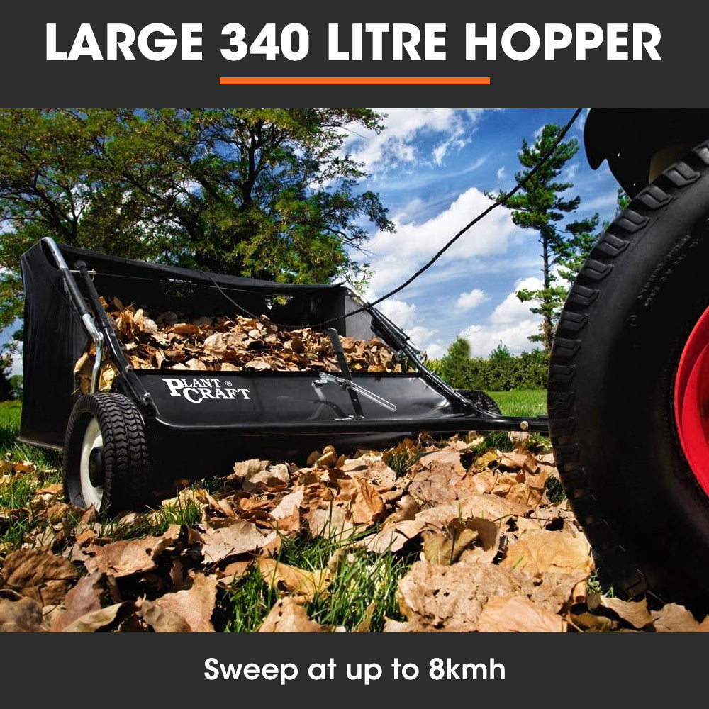 PlantCraft Lawn Sweeper 38" Wide, Tow Behind Leaf and Grass Clipping Collector, Universal Hitch for Ride on V219-GDTSWPPCT38A