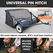 PlantCraft Lawn Sweeper 38" Wide, Tow Behind Leaf and Grass Clipping Collector, Universal Hitch for Ride on V219-GDTSWPPCT38A