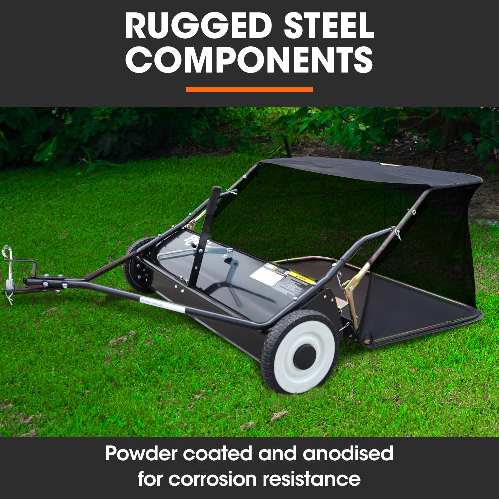 PlantCraft Lawn Sweeper 38" Wide, Tow Behind Leaf and Grass Clipping Collector, Universal Hitch for Ride on V219-GDTSWPPCT38A