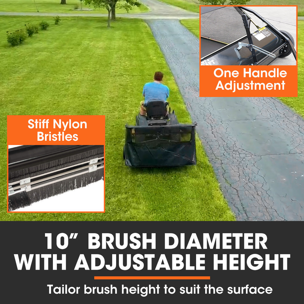 PlantCraft Lawn Sweeper 48" Wide, Tow Behind Leaf and Grass Clipping Collector, Universal Hitch for Ride on V219-GDTSWPPCT48A