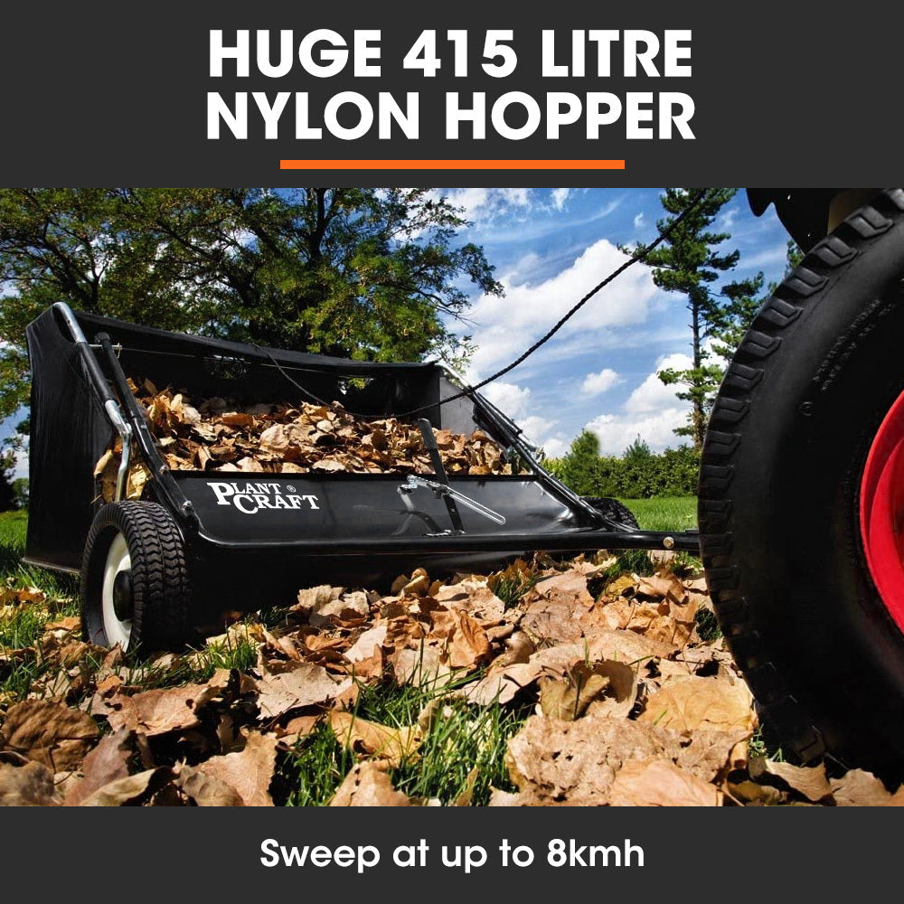 PlantCraft Lawn Sweeper 48" Wide, Tow Behind Leaf and Grass Clipping Collector, Universal Hitch for Ride on V219-GDTSWPPCT48A