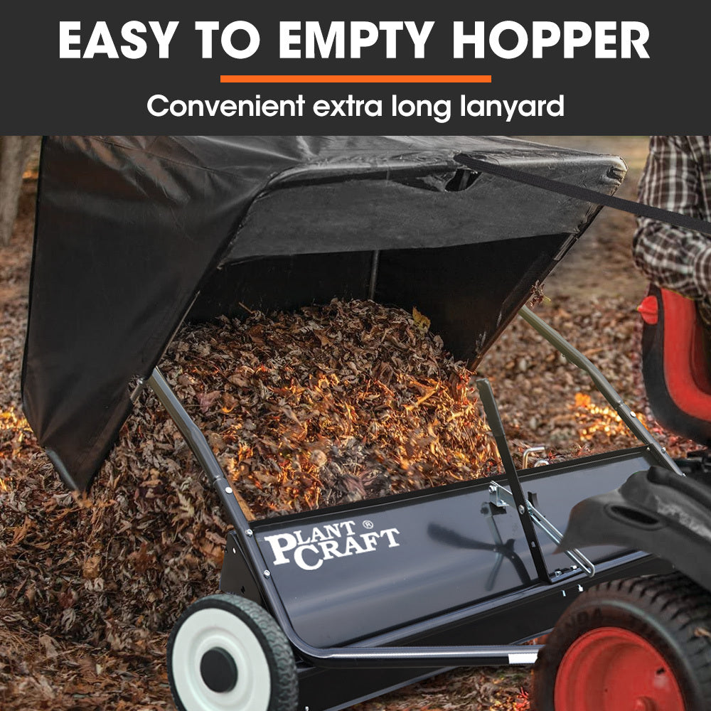 PlantCraft Lawn Sweeper 48" Wide, Tow Behind Leaf and Grass Clipping Collector, Universal Hitch for Ride on V219-GDTSWPPCT48A