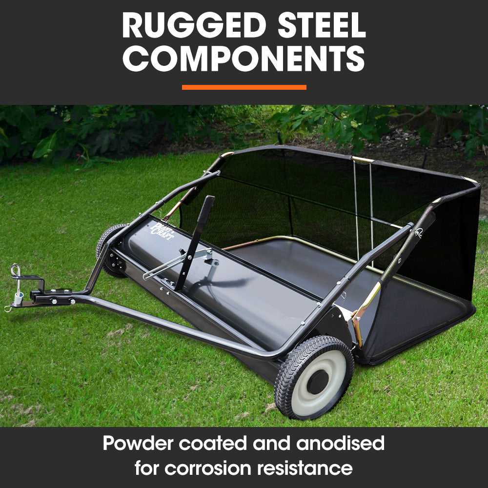 PlantCraft Lawn Sweeper 48" Wide, Tow Behind Leaf and Grass Clipping Collector, Universal Hitch for Ride on V219-GDTSWPPCT48A