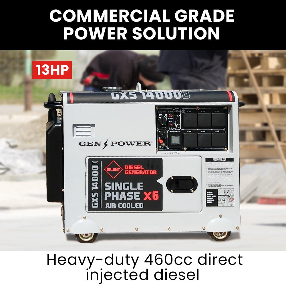 GENPOWER 8.4kW Peak 6kW Rated Commercial Diesel Generator, Electric Key Start, 6 x 15A, Single Phase V219-GEN1DS1M4BGPR