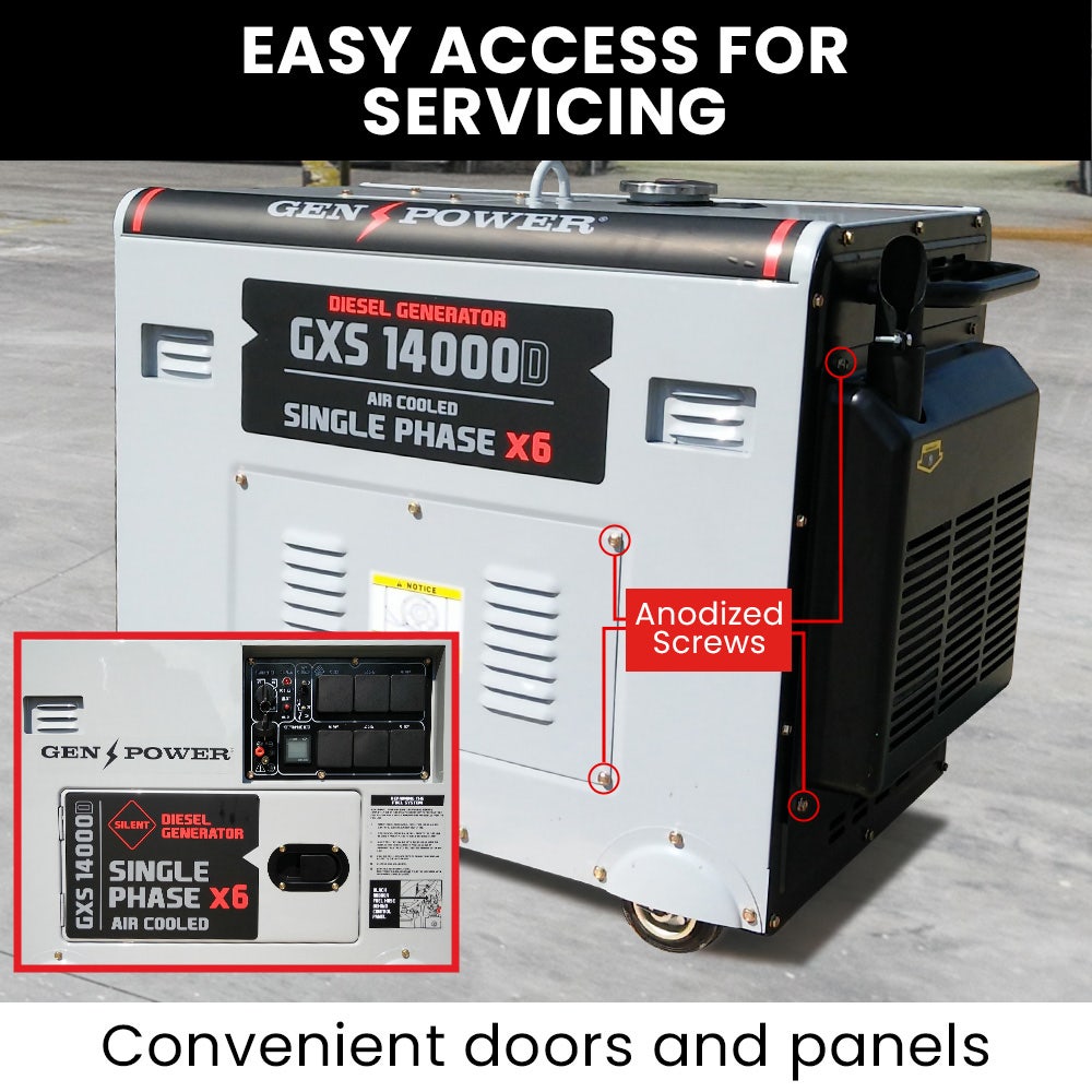 GENPOWER 8.4kW Peak 6kW Rated Commercial Diesel Generator, Electric Key Start, 6 x 15A, Single Phase V219-GEN1DS1M4BGPR