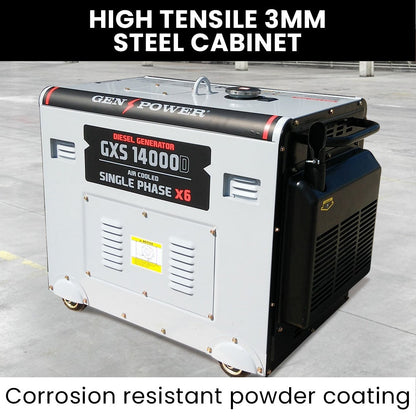 GENPOWER 8.4kW Peak 6kW Rated Commercial Diesel Generator, Electric Key Start, 6 x 15A, Single Phase V219-GEN1DS1M4BGPR