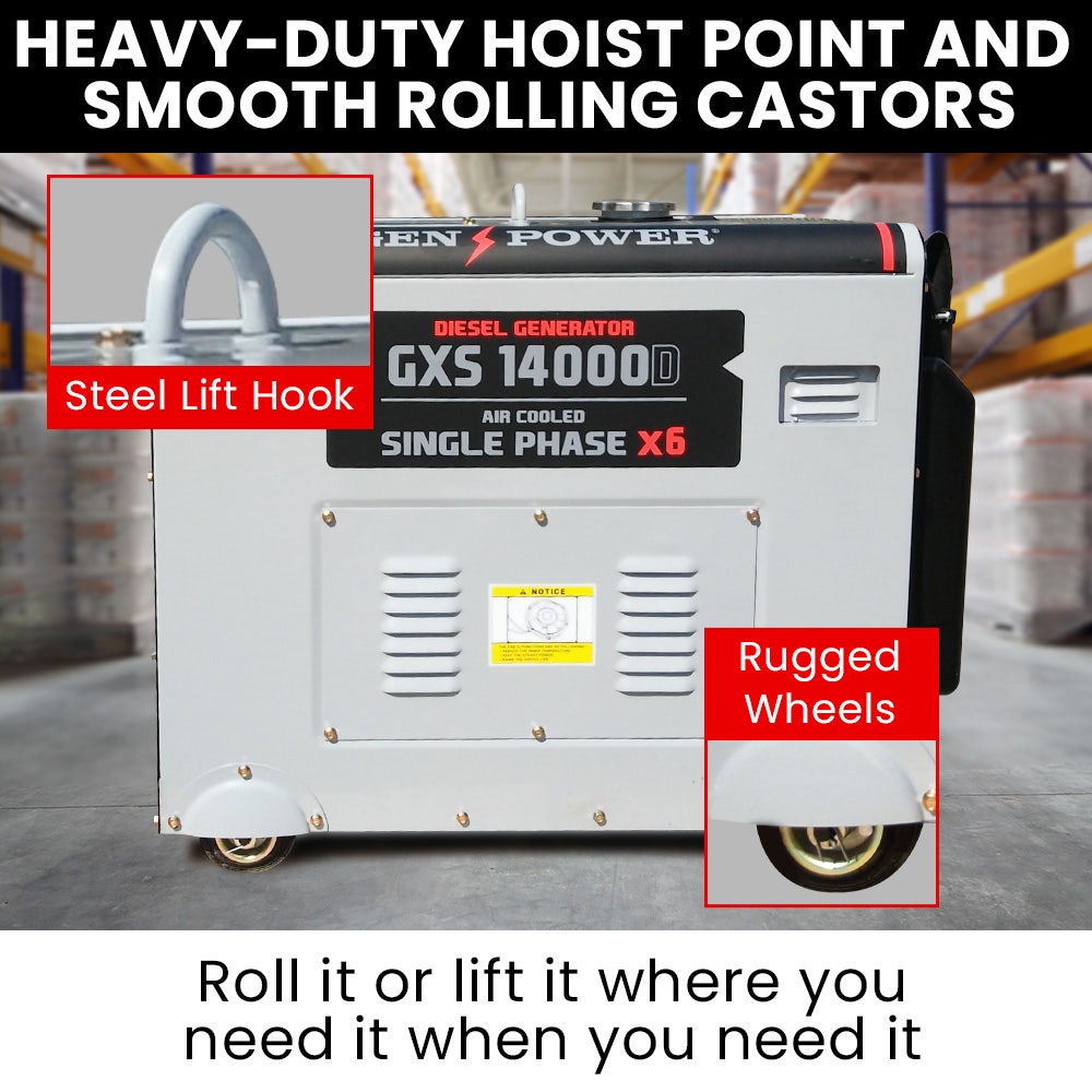 GENPOWER 8.4kW Peak 6kW Rated Commercial Diesel Generator, Electric Key Start, 6 x 15A, Single Phase V219-GEN1DS1M4BGPR