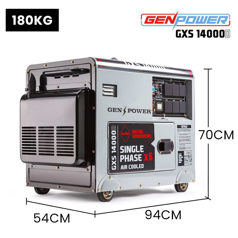 GENPOWER 8.4kW Peak 6kW Rated Commercial Diesel Generator, Electric Key Start, 6 x 15A, Single Phase V219-GEN1DS1M4BGPR