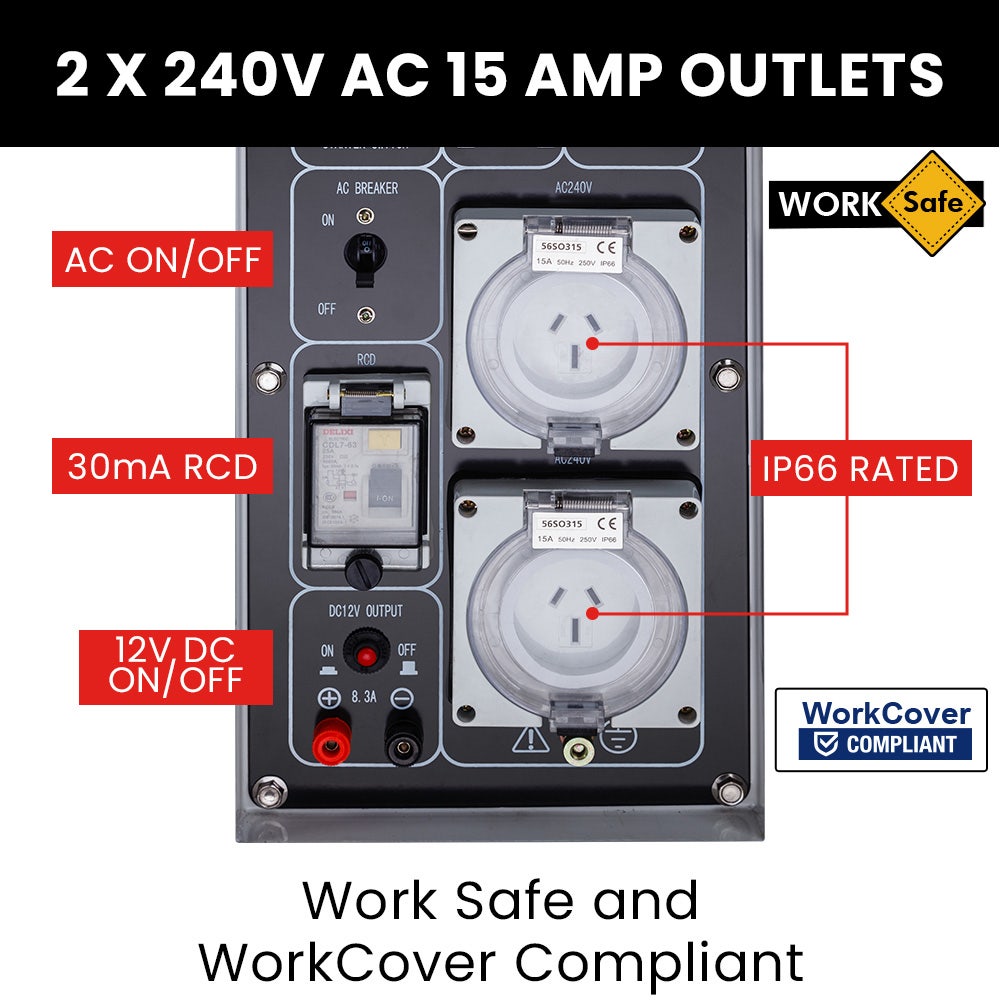 GENPOWER 8.4kW Peak 6kW Rated Commercial Diesel Generator, RCD Safety Switch, Electric Key Start, 2 x 15A, V219-GEN1DSGPRA14K