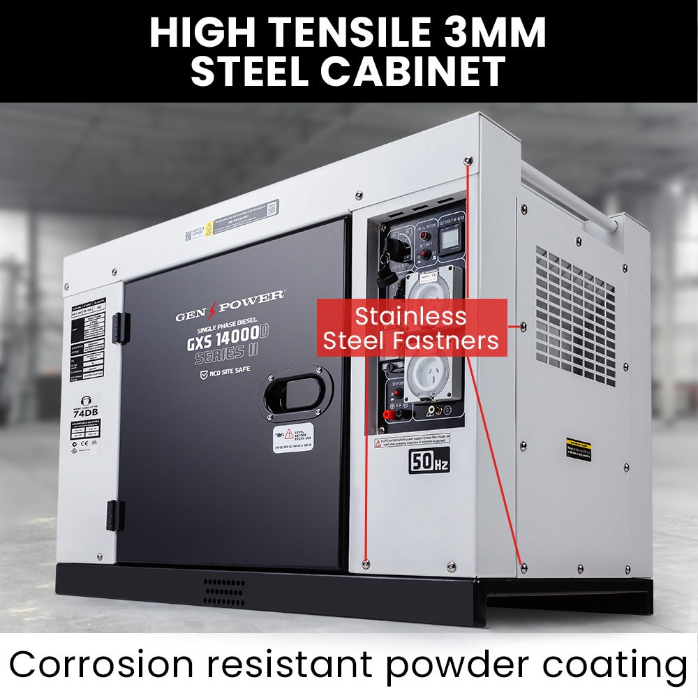 GENPOWER 8.4kW Peak 6kW Rated Commercial Diesel Generator, RCD Safety Switch, Electric Key Start, 2 x 15A, V219-GEN1DSGPRA14K