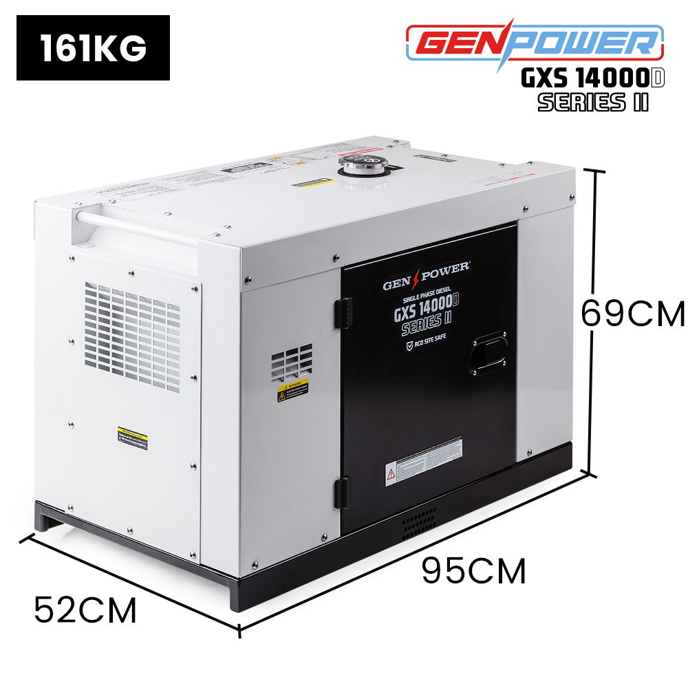 GENPOWER 8.4kW Peak 6kW Rated Commercial Diesel Generator, RCD Safety Switch, Electric Key Start, 2 x 15A, V219-GEN1DSGPRA14K