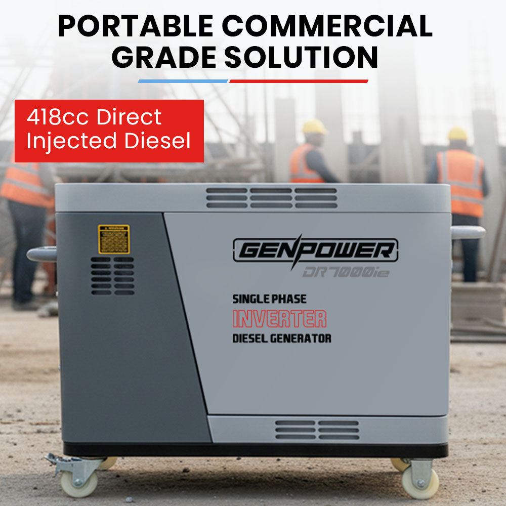 GENPOWER 6.5kW Peak 5kW Rated Diesel Inverter Commercial Generator, Electric Key Start, 2 x 15A, RCD Safety V219-GENDSLGNV5KA