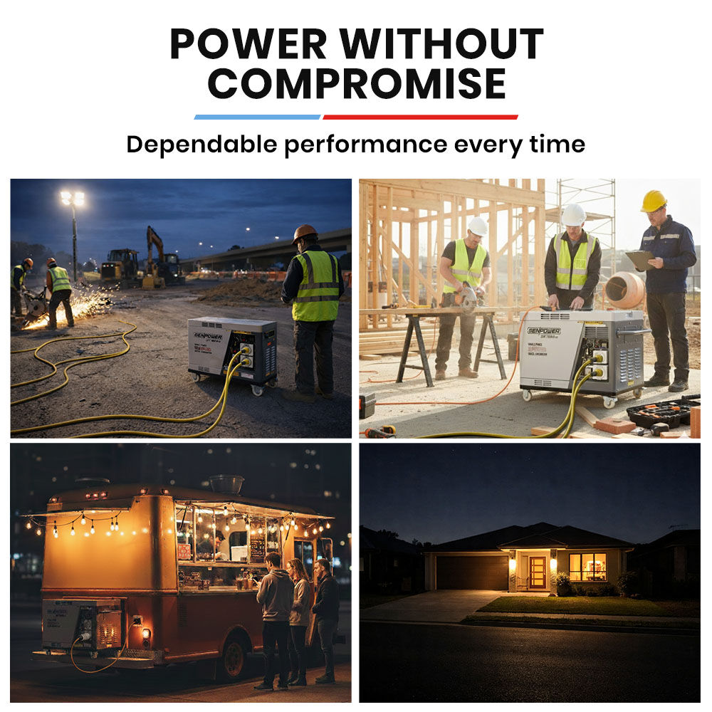 GENPOWER 6.5kW Peak 5kW Rated Diesel Inverter Commercial Generator, Electric Key Start, 2 x 15A, RCD Safety V219-GENDSLGNV5KA