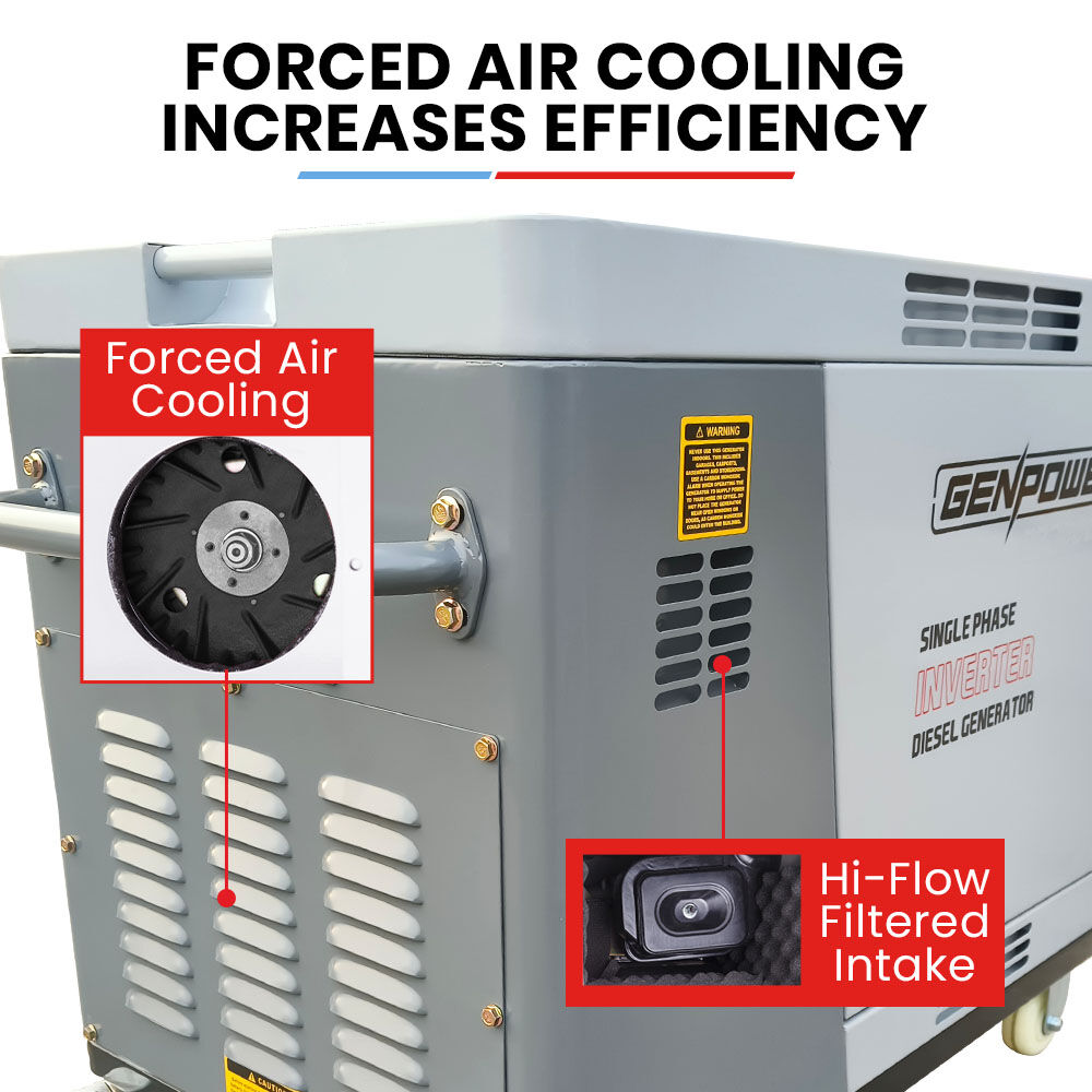 GENPOWER 6.5kW Peak 5kW Rated Diesel Inverter Commercial Generator, Electric Key Start, 2 x 15A, RCD Safety V219-GENDSLGNV5KA