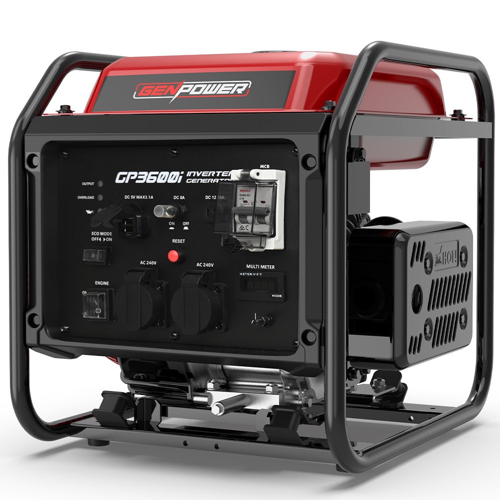 GENPOWER 3.6kW Peak 3.2kW Open Frame Inverter Generator, 2x15A, 11L Tank, Portable, Backup V219-GENINVGN36FA