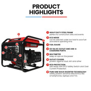GENPOWER 3.6kW Peak 3.2kW Open Frame Inverter Generator, 2x15A, 11L Tank, Portable, Backup V219-GENINVGN36FA