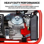 GENPOWER Portable Petrol Generator 8.4kW Max 6kW Rated Single Phase 18HP 420cc 4-Stroke Engine V219-GENPTLGPRB12K