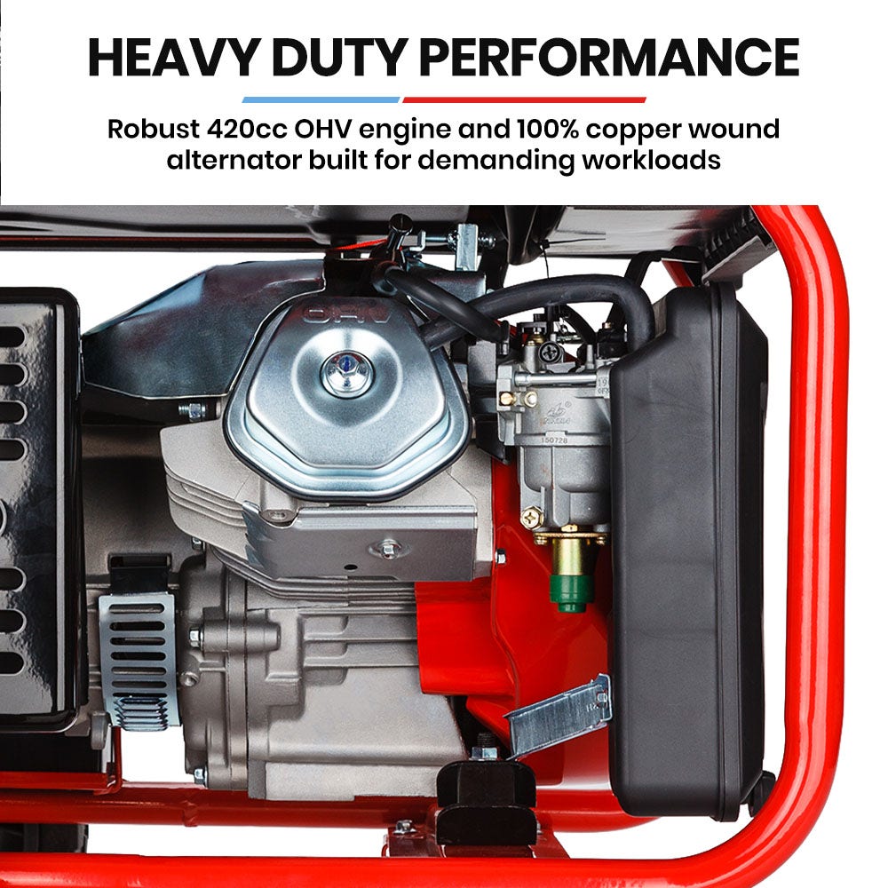 GENPOWER Portable Petrol Generator 8.4kW Max 6kW Rated Single Phase 18HP 420cc 4-Stroke Engine V219-GENPTLGPRB12K