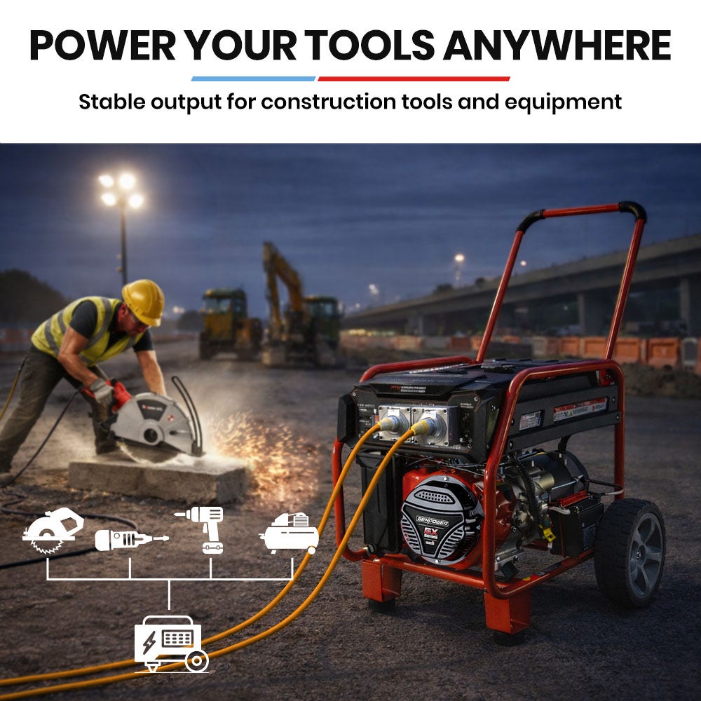GENPOWER Portable Petrol Generator 8.4kW Max 6kW Rated Single Phase 18HP 420cc 4-Stroke Engine V219-GENPTLGPRB12K