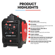 GENPOWER 1.2kW Peak 1.0kW Inverter Generator, Portable Lightweight Camping V219-GENPTRGN12SA