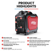 GENPOWER 2.3kW Peak 1.8kW Inverter Generator, 2x15A, 12V, USB, Portable, Petrol, Camping, Home Backup V219-GENPTRGN23SA