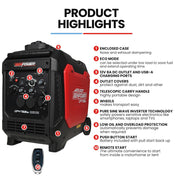 GENPOWER 4.7kW Peak 3.8kW Inverter Generator, Push Button & Remote Start, Portable w/ Wheels, Camping, V219-GENPTRGN47SA