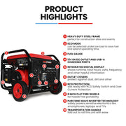 GENPOWER 6kW Peak 5kW Open Frame Inverter Generator, 3x15A, 15L Tank, Wheels, RCD, Portable, Backup V219-GENPTRGN60FA