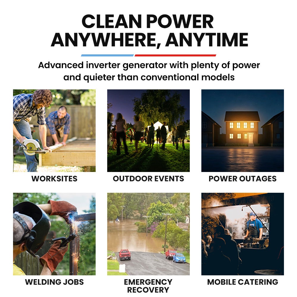 GENPOWER 6.2kW Peak 6.0kW Inverter Generator, Push Button & Remote Start, 15L Tank, Portable w/ Wheels, V219-GENPTRGN60SA