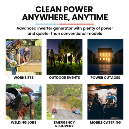 GENPOWER 6.2kW Peak 6.0kW Inverter Generator, Push Button & Remote Start, 15L Tank, Portable w/ Wheels, V219-GENPTRGN60SA