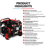 GENPOWER 8.5kW Peak 7.2kw Open Frame Inverter Generator, Push-Button Start, 2x15A, 1x32A, 20L Tank, Wheels, V219-GENPTRGN85FA