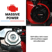 GENPOWER 8.5kW Peak 7.2kw Open Frame Inverter Generator, Push-Button Start, 2x15A, 1x32A, 20L Tank, Wheels, V219-GENPTRGN85FA