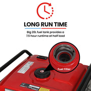 GENPOWER 8.5kW Peak 7.2kw Open Frame Inverter Generator, Push-Button Start, 2x15A, 1x32A, 20L Tank, Wheels, V219-GENPTRGN85FA