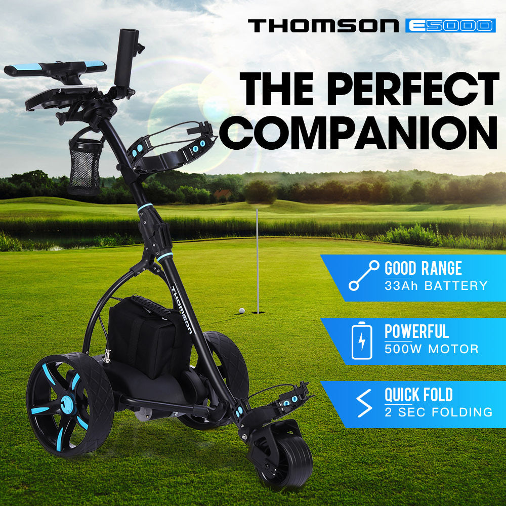 THOMSON Golf Buggy Electric Trolley Automatic Motorised Foldable Cart LED Black V219-GLFBUGTHOA18B
