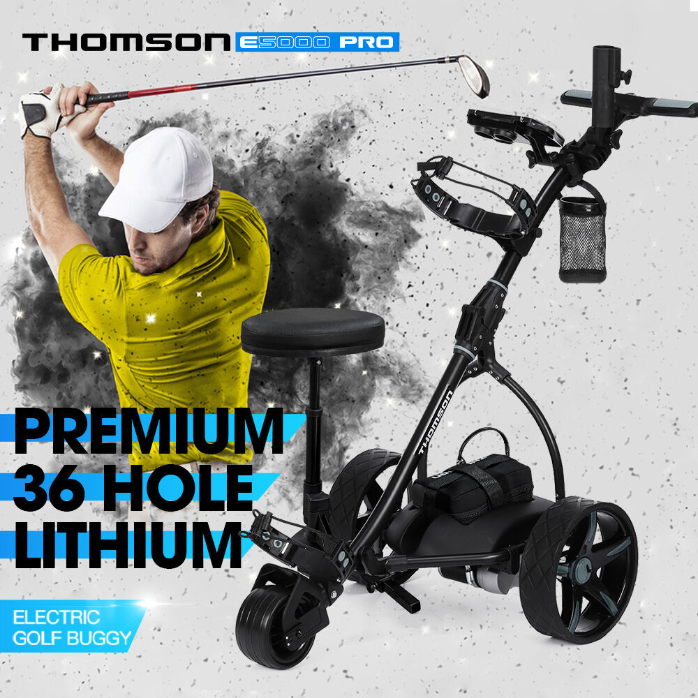 THOMSON E5000 Pro Lithium Golf Buggy, 36 Hole, Only 12kg, Easy Fold, Electric Motorised Buggy Trolley Cart w/ V219-GLFGBSTM6MLA