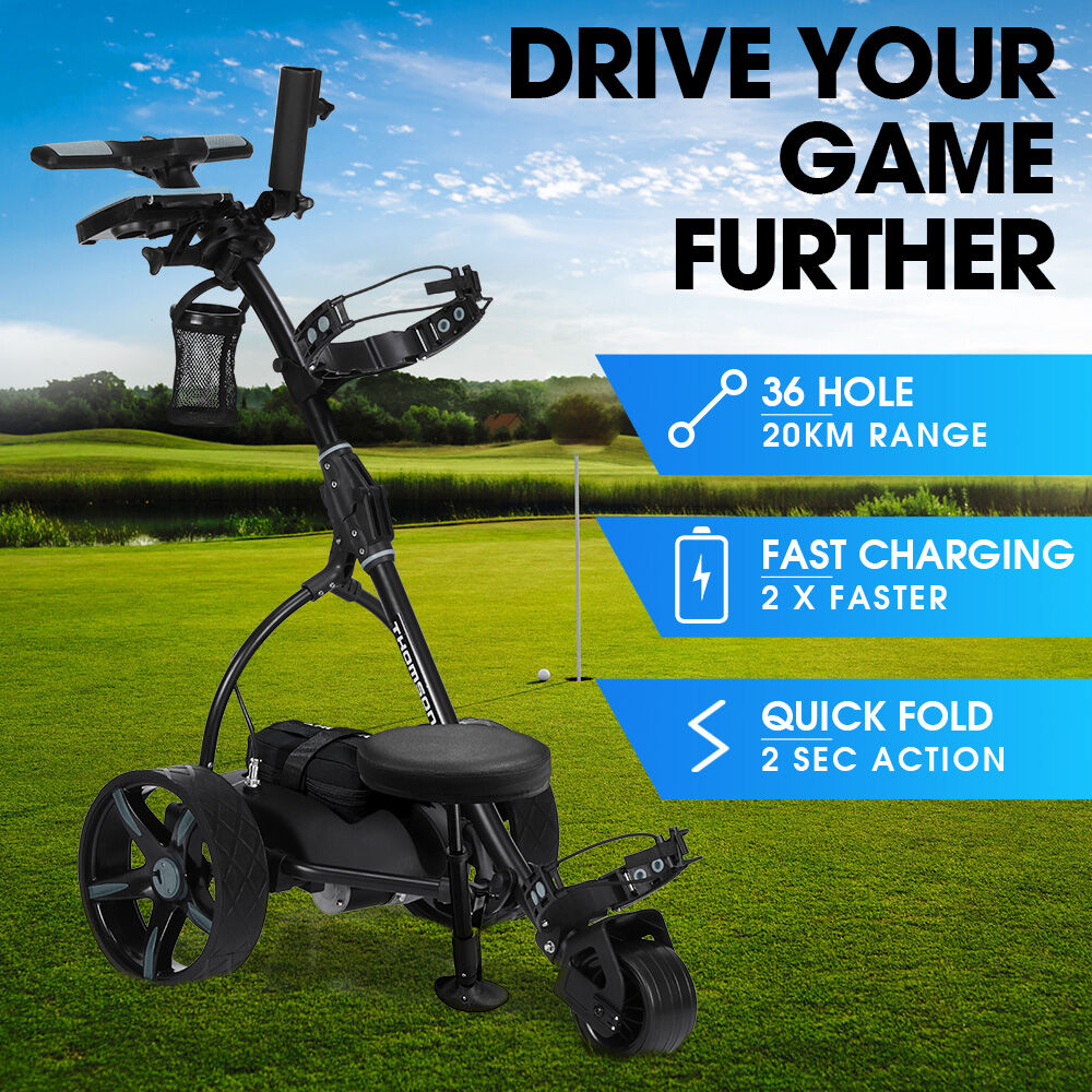 THOMSON E5000 Pro Lithium Golf Buggy, 36 Hole, Only 12kg, Easy Fold, Electric Motorised Buggy Trolley Cart w/ V219-GLFGBSTM6MLA
