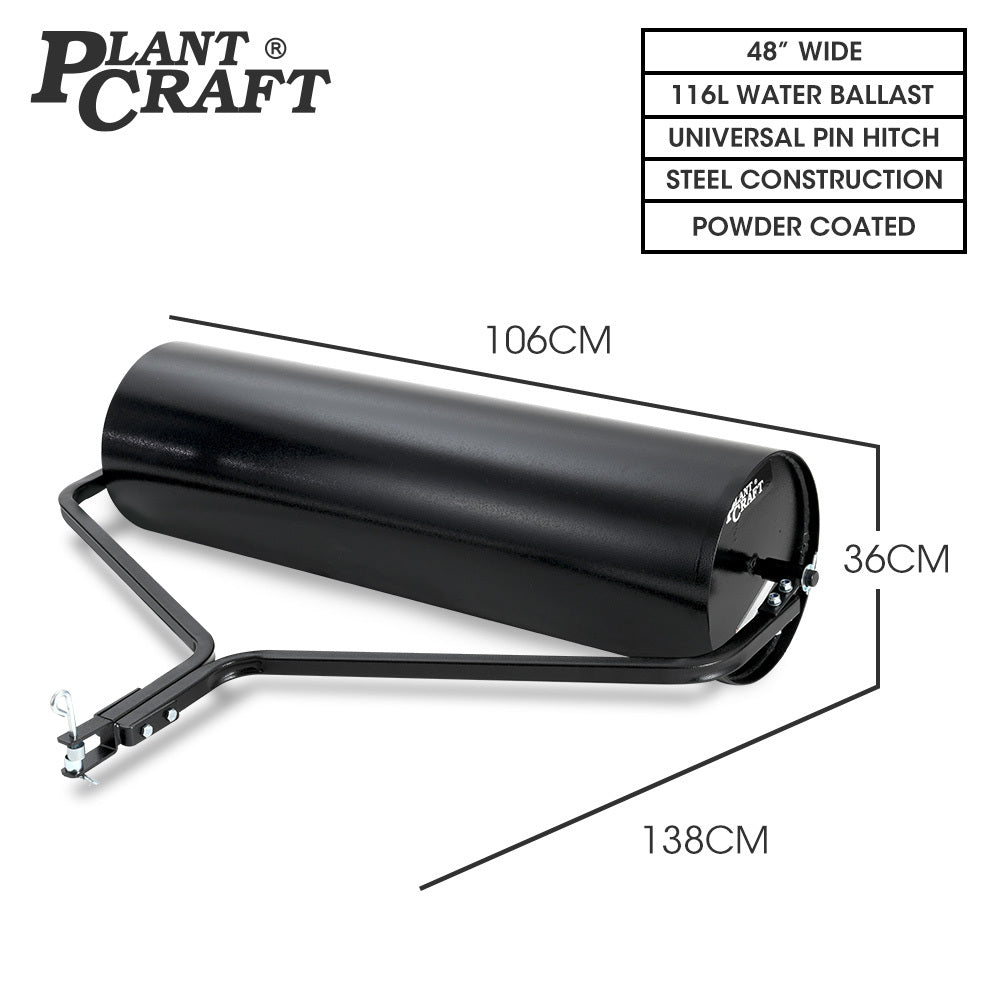 PLANTCRAFT 48" 116L Tow Behind Lawn Roller, Water or Sand Filled, for grass sod, seed, and unlevel ground V219-GRLTOWPCR48A