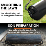 PLANTCRAFT 48" 116L Tow Behind Lawn Roller, Water or Sand Filled, for grass sod, seed, and unlevel ground V219-GRLTOWPCR48A