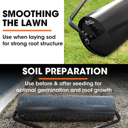 PLANTCRAFT 48" 116L Tow Behind Lawn Roller, Water or Sand Filled, for grass sod, seed, and unlevel ground V219-GRLTOWPCR48A