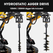 BAUMR-AG Post Hole Auger for BSR5000 Mini Loader Skid Steer, with 100mm & 200mm Bits, Quick Connect Hydraulics V219-GSDACCPCD12A