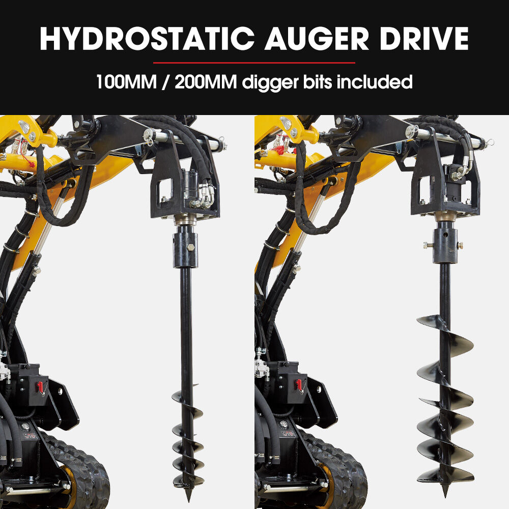 BAUMR-AG Post Hole Auger for BSR5000 Mini Loader Skid Steer, with 100mm & 200mm Bits, Quick Connect Hydraulics V219-GSDACCPCD12A