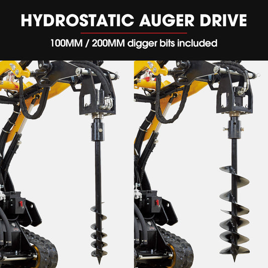 BAUMR-AG Post Hole Auger for BSR5000 Mini Loader Skid Steer, with 100mm & 200mm Bits, Quick Connect Hydraulics V219-GSDACCPCD12A