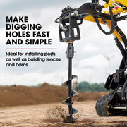 BAUMR-AG Post Hole Auger for BSR5000 Mini Loader Skid Steer, with 100mm & 200mm Bits, Quick Connect Hydraulics V219-GSDACCPCD12A