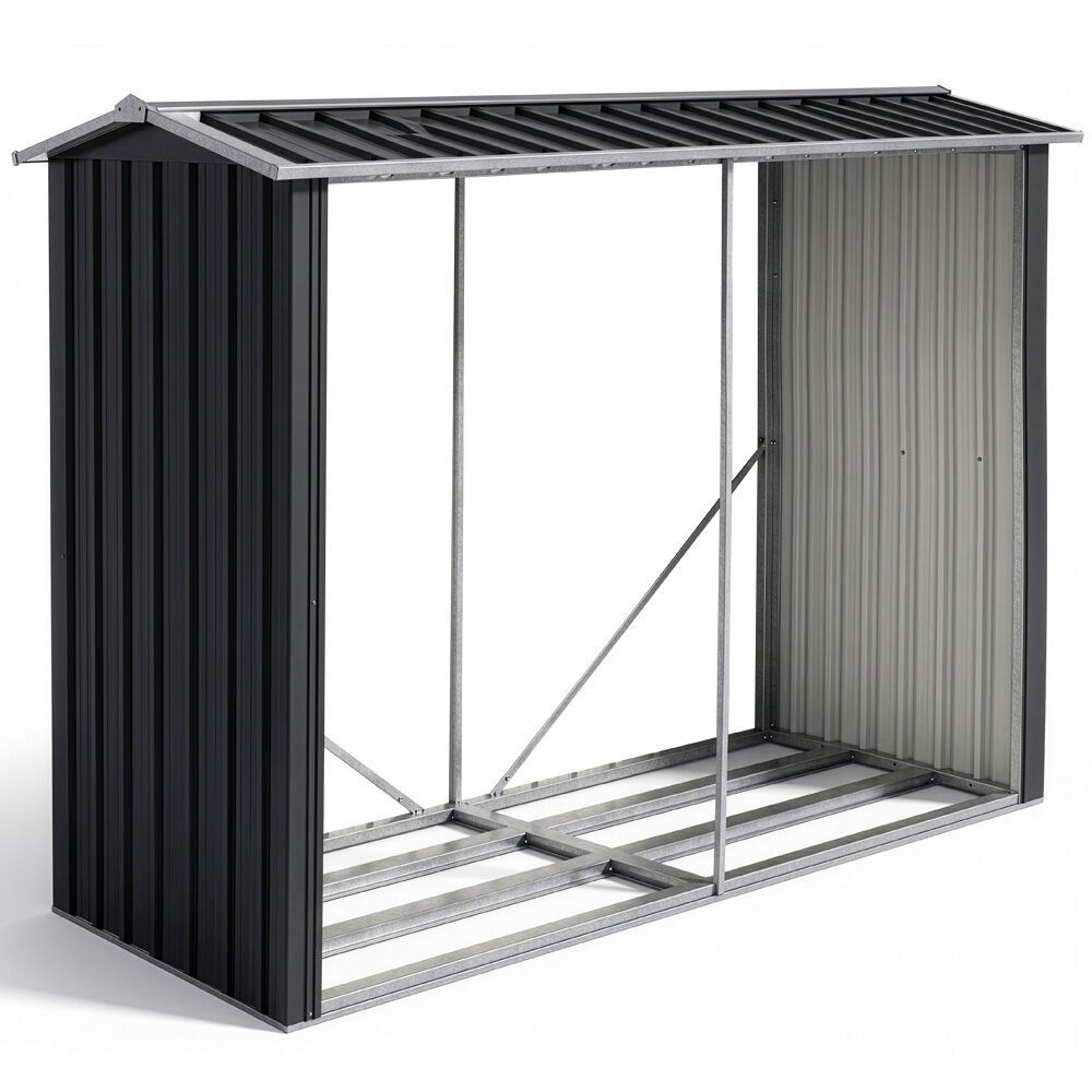PLANTCRAFT Galvanised Steel Firewood Storage Garden Shed, Anti Corrosion Frame, Easy Assembly, Gloss Black V219-GSDSTLEQW2GA