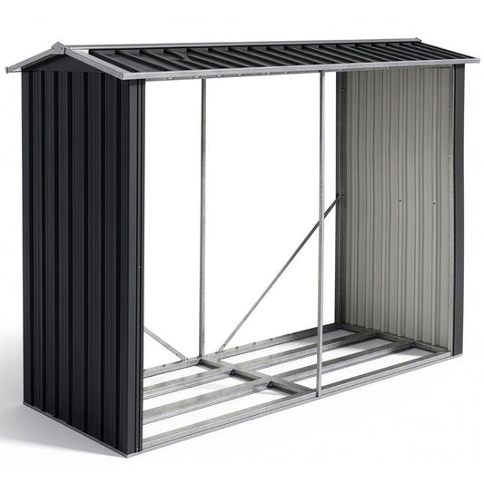 PLANTCRAFT Galvanised Steel Firewood Storage Garden Shed, Anti Corrosion Frame, Easy Assembly, Gloss Black V219-GSDSTLEQW2GA