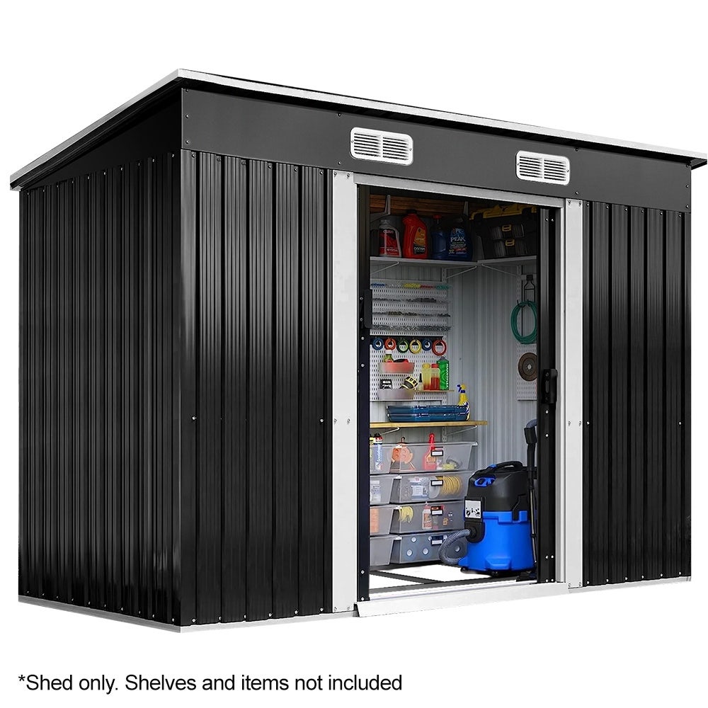 PlantCraft Galvanised Steel Garden Shed 2.38 x 1.31 x 1.82m, with 2 Sliding Doors, 2 Air Vents, Skillion V219-GSDSTLPC31SA
