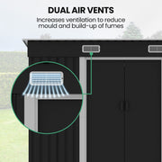 PlantCraft Galvanised Steel Garden Shed 2.38 x 1.31 x 1.82m, with 2 Sliding Doors, 2 Air Vents, Skillion V219-GSDSTLPC31SA