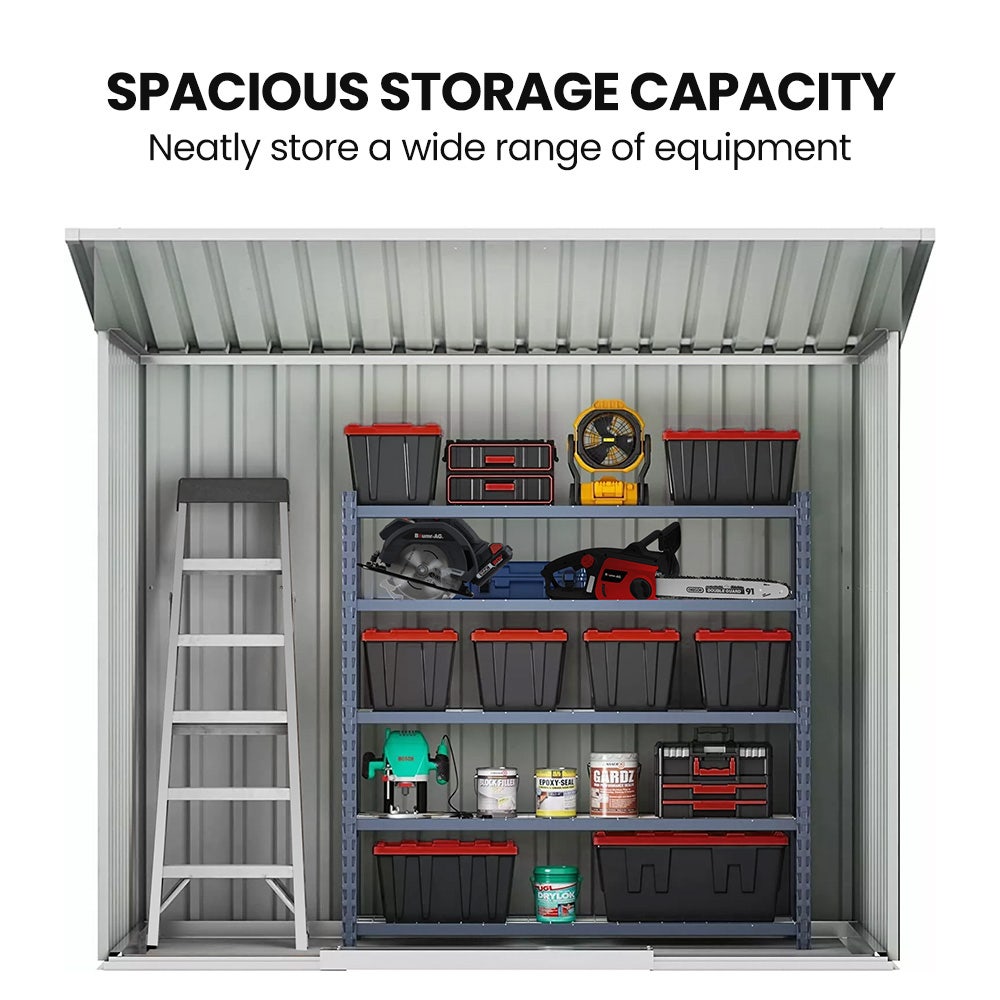PlantCraft Galvanised Steel Garden Shed 2.38 x 1.31 x 1.82m, with 2 Sliding Doors, 2 Air Vents, Skillion V219-GSDSTLPC31SA