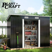 PlantCraft Galvanised Steel Garden Shed 2.38 x 1.31 x 1.82m, with 2 Sliding Doors, 2 Air Vents, Skillion V219-GSDSTLPC31SA
