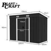 PlantCraft Galvanised Steel Garden Shed 2.38 x 1.31 x 1.82m, with 2 Sliding Doors, 2 Air Vents, Skillion V219-GSDSTLPC31SA
