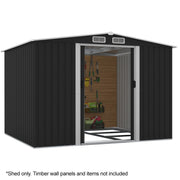 PLANTCRAFT Galvanised Steel Garden Shed 2.58 x 2.07 x 2.02m, with 2 Sliding Doors, 4 Air Vents, Gable Roof, V219-GSDSTLPC53GA